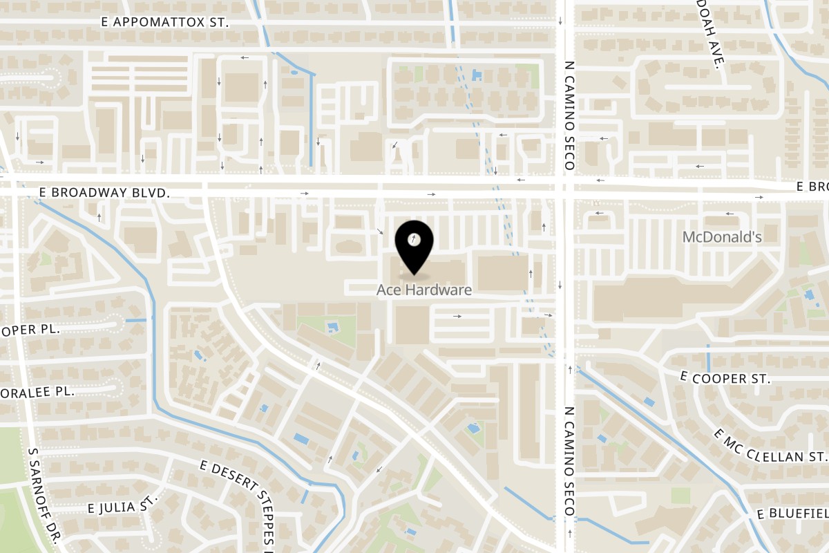 Map showing the location of Dragon's Palace on 8576 East Broadway Boulevard in Tucson
